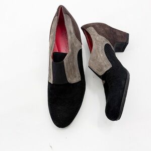 Pas de Rouge Suede Chunky Heel Black Brown Gray size 36